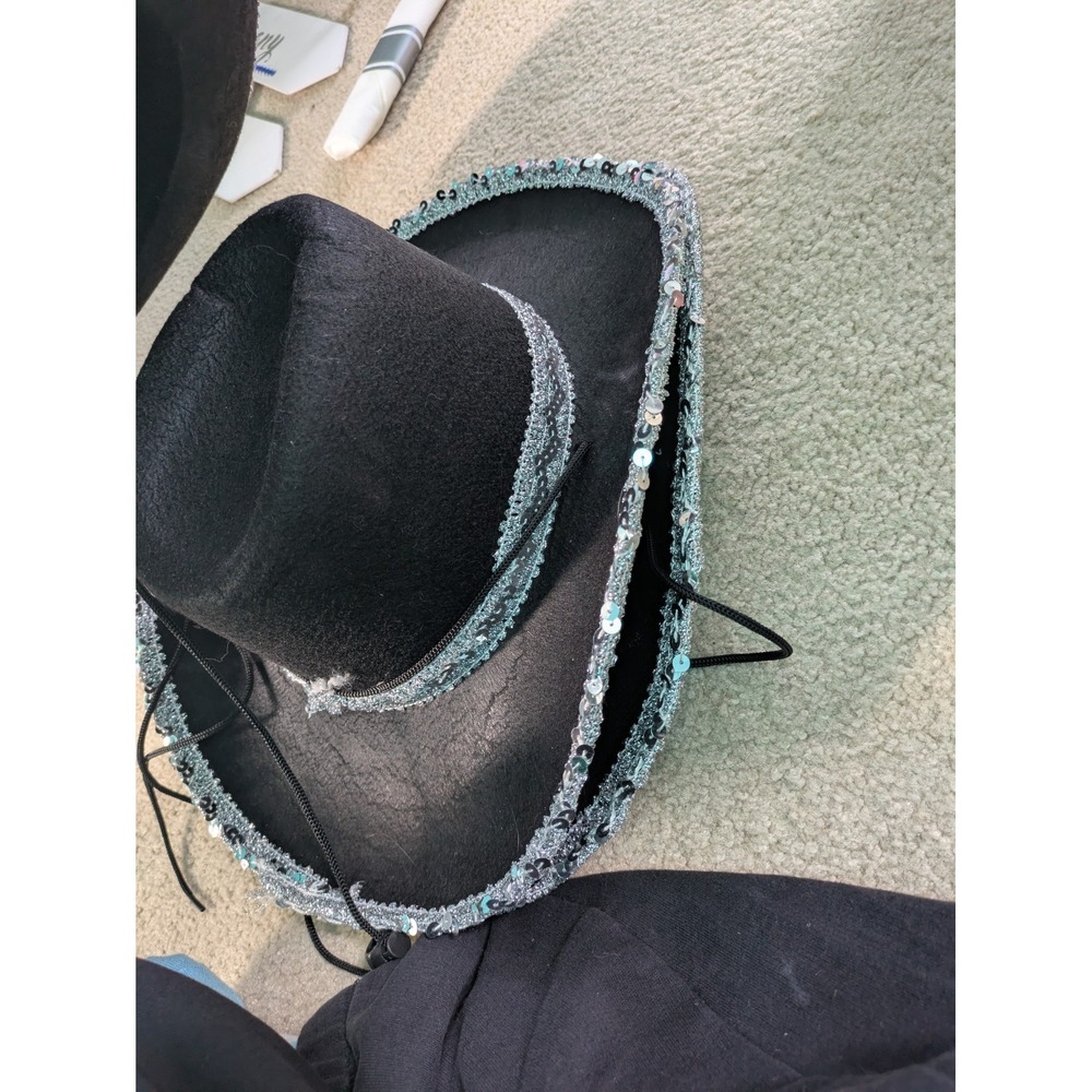 Cowgirl hat Hat Black & White with Silver Sequin Trim